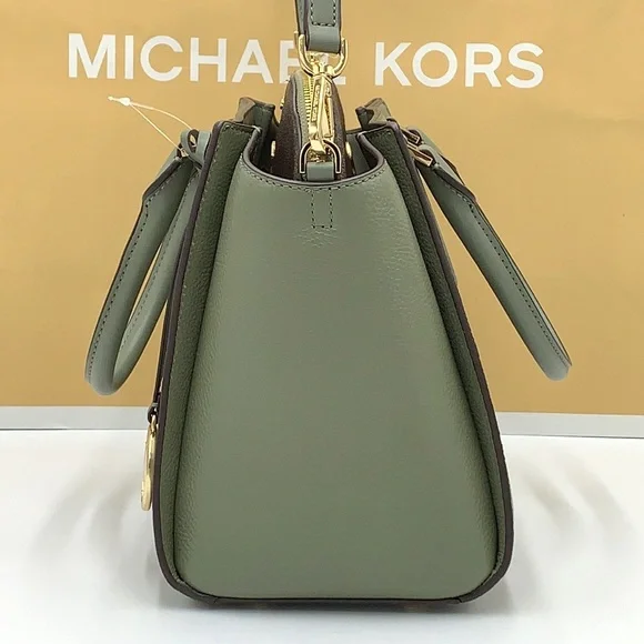MICHAEL KORS DARIA LARGE SATCHEL ARMY GREEN / BROWN SIGNATURE COLOR - Picture 5 of 16